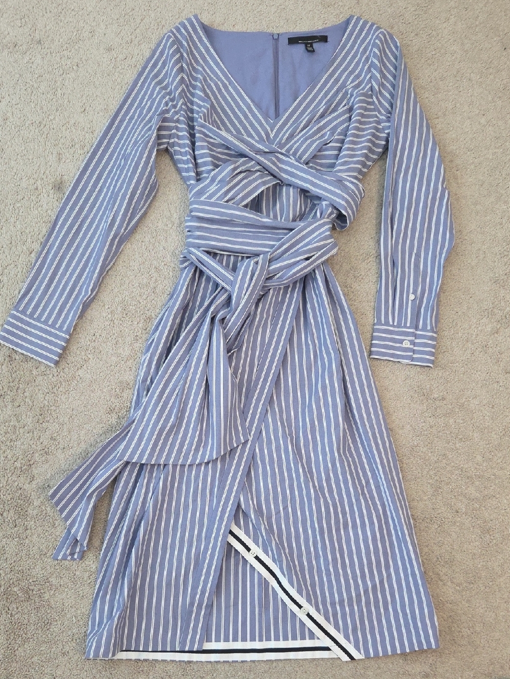 WHBM Poplin Striped Wrap Midi Shirt Dress in Light Blue and White NWOT - Picture 5 of 15